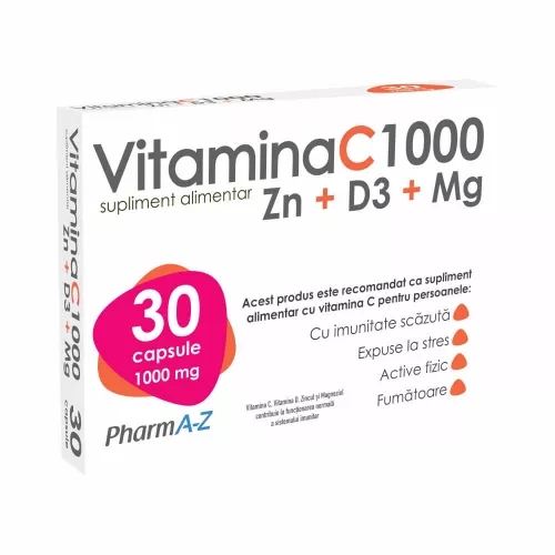 Vitamina C 1000mg+Zn+D3+Mg, 30 capsule, PharmA-Z
