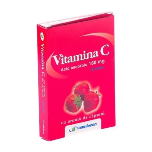 Vitamina C 180mg cu aroma de capsuni, 24 comprimate, Amniocen