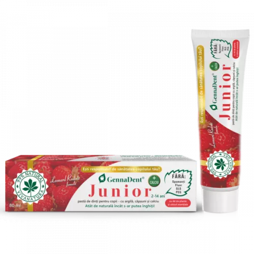 Pasta de dinti GennaDent Junior cu argila si capsuni, 80ml, Vivanatura