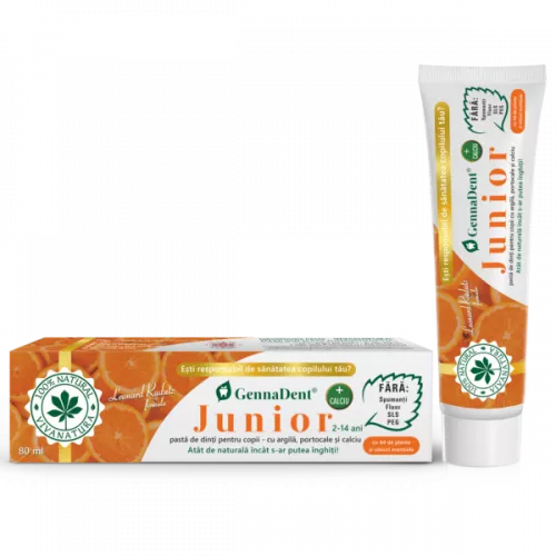 Pasta de dinti GennaDent Junior cu argila si portocale, 80ml, Vivanatura