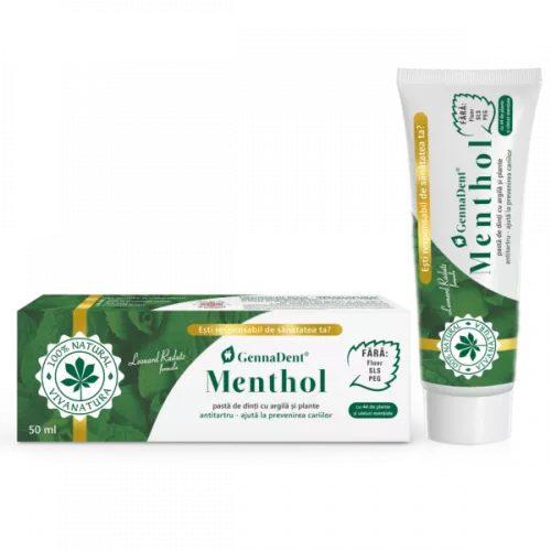Pasta de dinti GennaDent Menthol cu argila si plante, 50ml, Vivanatura