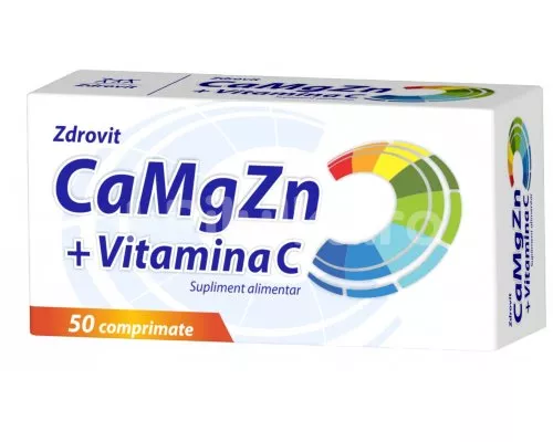 Calciu, Magneziu, Zinc + Vitamina C, 50 comprimate, Zdrovit