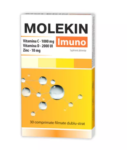 Molekin Imuno Vitamina C 1000mg + Vitamina D 2000UI + Zinc 10mg, 30 comprimate