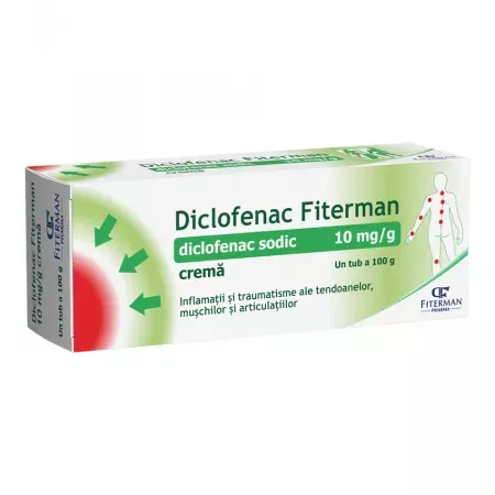 Diclofenac crema, 10 mg/g, 100 g, Fiterman Pharma