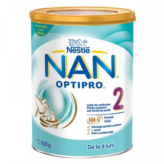 Nan 2 Optipro, lapte praf,  +6 luni, 800g, Nestle