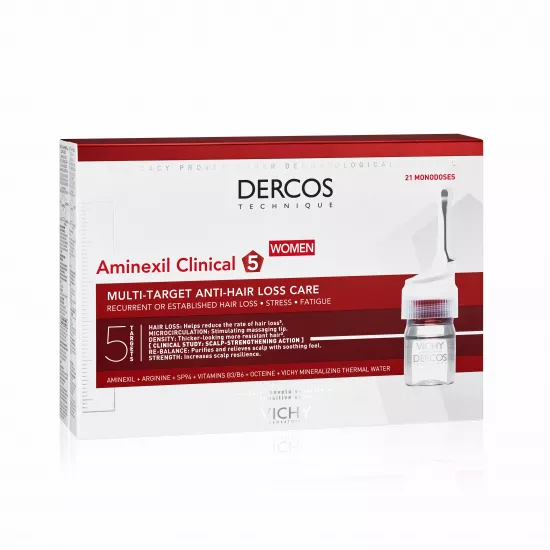 VICHY Dercos Aminexil Clinical 5, Tratament impotriva caderii parului pentru femei, 21x6 ml