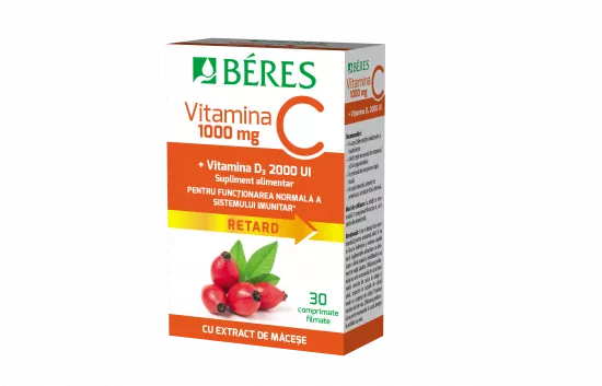 Vitamina C 1000 mg plus Vitamina D3 2000UI, 30 comprimate, Beres Pharmaceuticals Co