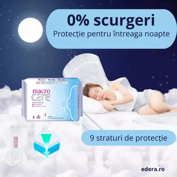 Absorbante și tampoane - Absorbante Macro Care de noapte 8 bucăți/pachet, edera.ro
