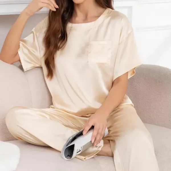 Lenjerie intimă femei - Set tricou și pantalon lung din satin, edera.ro