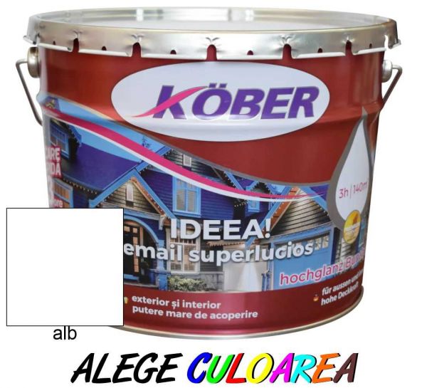 Vopsea alchidica pentru lemn / metal, Kober Ideea!, int/ext, 20 L (alb ...
