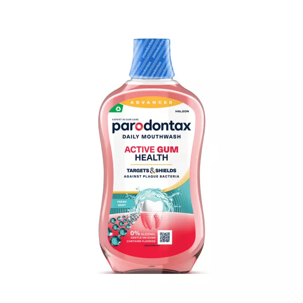 Apa de gura fara alcool active Gum Health Fresh Mint Parodontax, 500 ml, Haleon