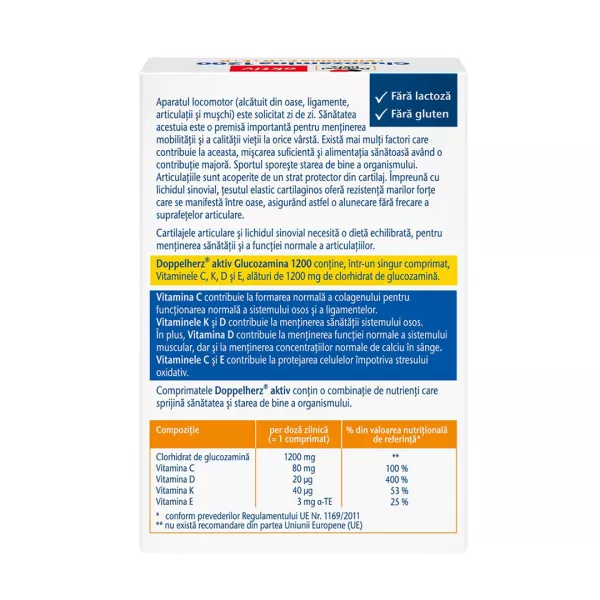 Glucozamina 1200 + Vitamina C+D+E+K Aktiv, 30 comprimate, Doppelherz