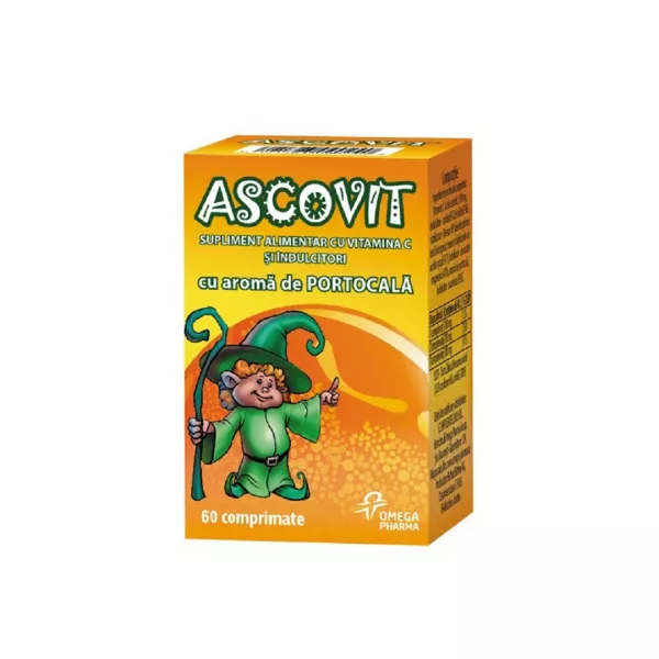 Ascovit cu Vitamina C aroma de portocala, 60 comprimate, Omega Pharm