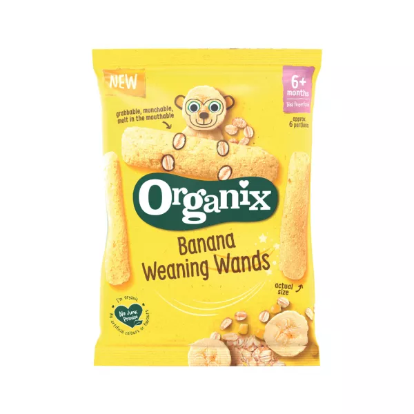 Baghete Bio din porumb si ovaz cu banana, 25 g, + 6 luni, Organix