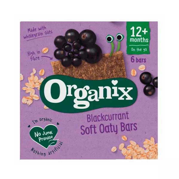 Batoane Bio din ovaz integral cu mere si coacaze negre, +12 luni, 6 batoane x 23 g, Organix