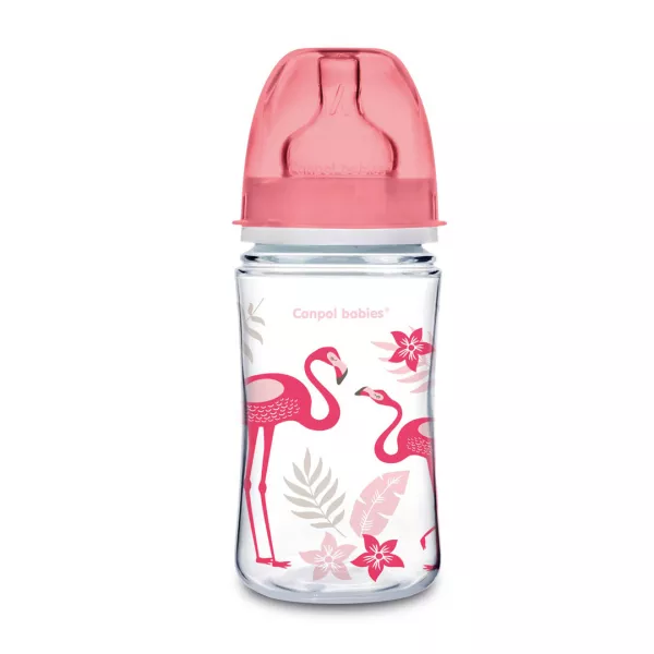 Biberon anticolici “Jungle” cu gat larg din polipropilena, 35/227, roz, 240 ml, Canpol