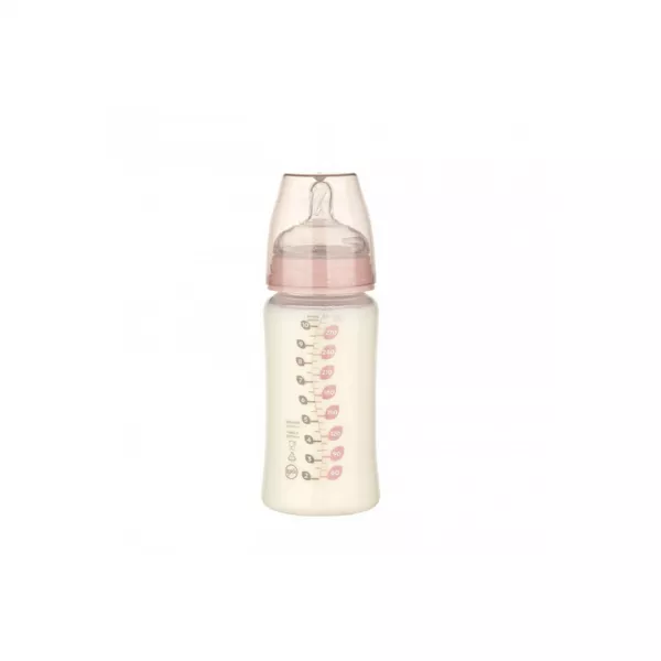 Biberon cu gat larg din PP, 300ml, +0 luni, roz, Dentistar