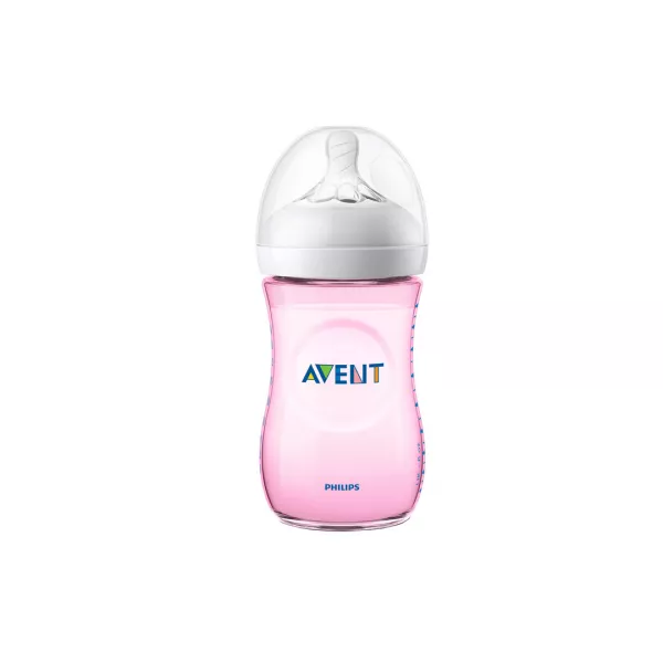 Biberon Natural, cu tetina debit lent, Roz, 260 ml, SCF034/17, Philips Avent