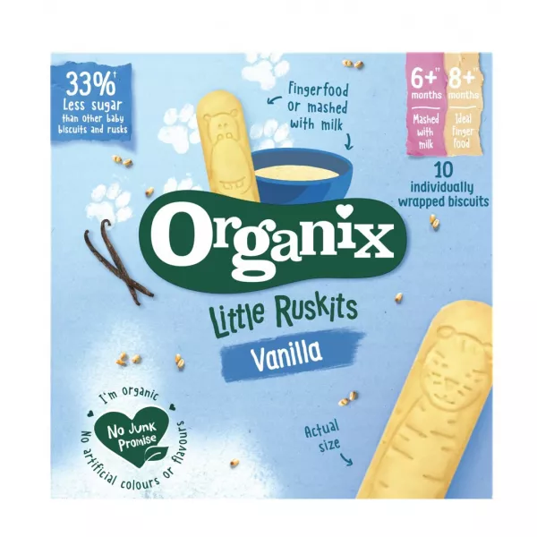 Biscuiti Bio cu vanilie pentru sugari Little Ruskits, +6 luni, 60 g, Organix