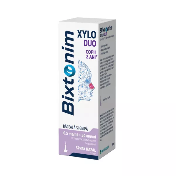 Bixtonim Xylo Duo copii, 0.5 mg/ml + 50 mg/ml spray nazal, solutie, 10,5 ml, Biofarm