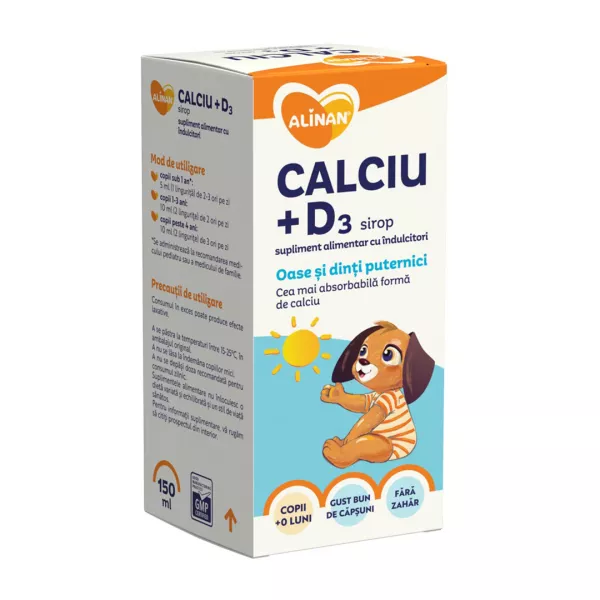 Calciu + Vitamina D3 sirop Alinan, 150 ml, Fiterman Pharma