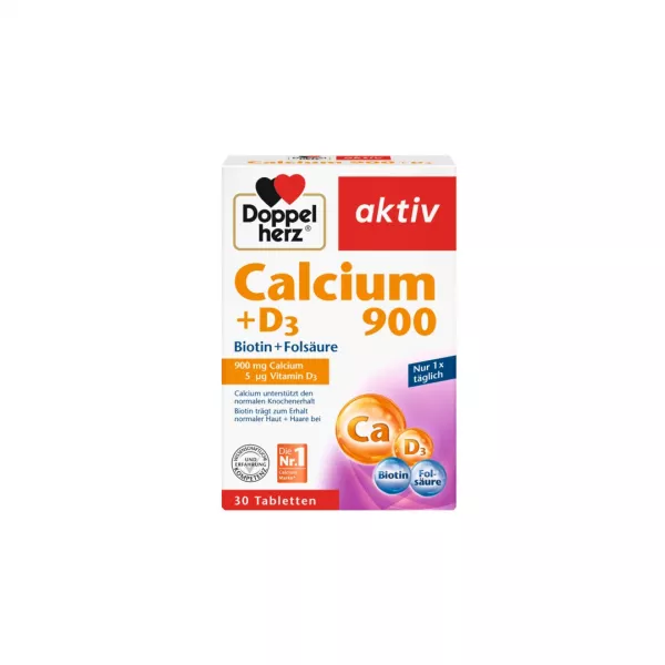 Calciu 900 mg + D3 + Biotina + Acid folic, 30 comprimate, Doppelherz