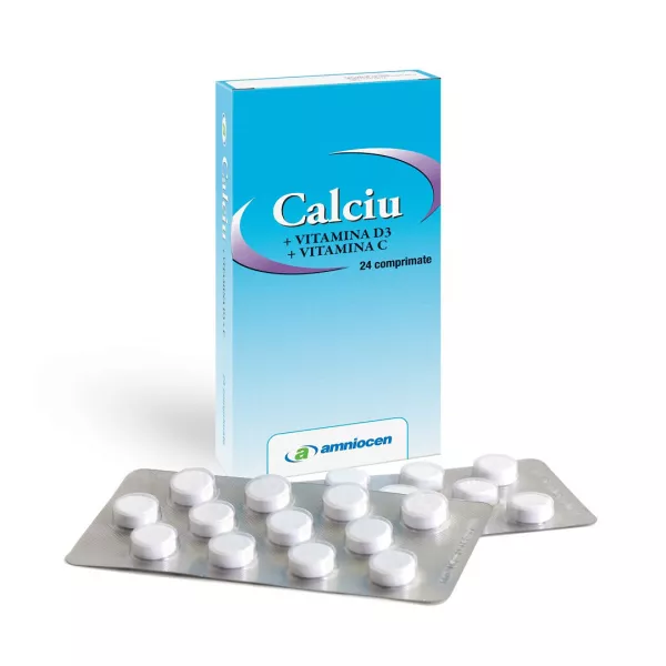 Calciu + Vitamina D3 + Vitamina C, 24 comprimate, Amniocen