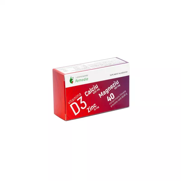 Ca + Mg + Zn + Vitamina D3, 40 comprimate, Remedia