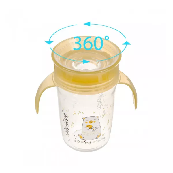 Cana anti-varsare A0670 360&deg; galbena, cu manere, fara BPA, 260 ml, Akuku