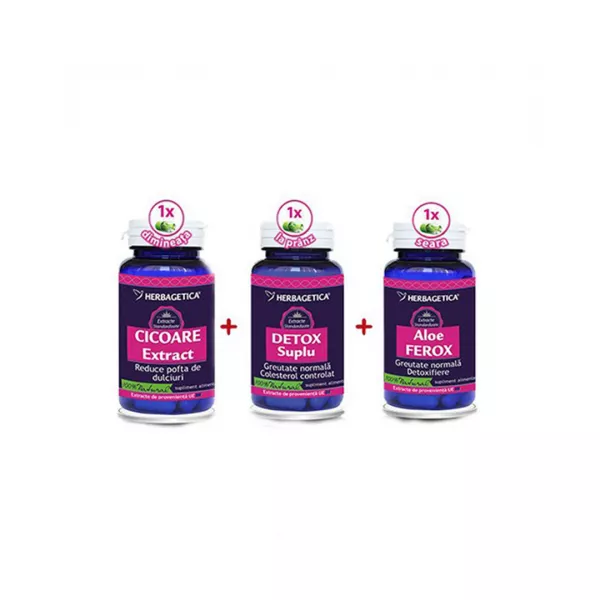 Cicoare Extract, 60 capsule + Detox Suplu, 60 capsule + Aloe Ferox, 60 capsule, Herbagetica