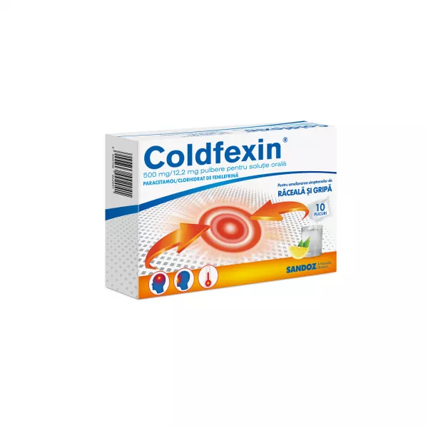 Coldfexin, 500 mg/12,2 mg pulbere pentru solutie orala, 10 plicuri, Sandoz
