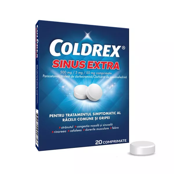 Coldrex Sinus Extra 500mg/3mg/50mg, 20 comprimate, Perrigo