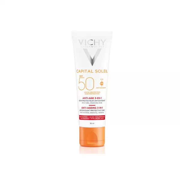 Crema antioxidanta anti-rid 3 in1 cu protectie solara SPF 50 pentru fata Capital Soleil, 50 ml, Vichy