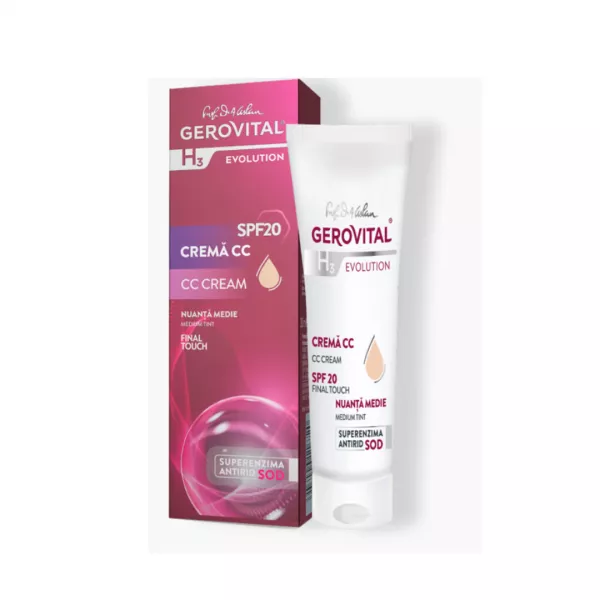 Crema CC SPF 20 Nuanta Medie Final Touch, H3 Evolution, 30 ml, Gerovital