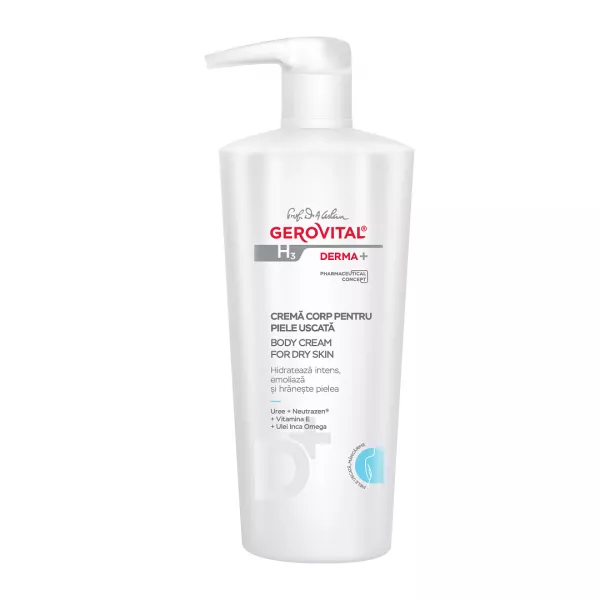 Crema corp pentru piele uscata H3 Derma+, 500 ml, Gerovital