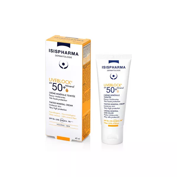 Crema cu protectie solara UVEBLOCK SPF 50+ Tinted Mineral, 40 ml, Isis Pharma