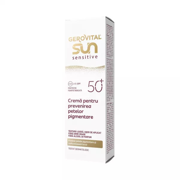 Crema de fata anti pete pigmentare cu SPF 50+ Sun Sensitive, 50 ml, Gerovital