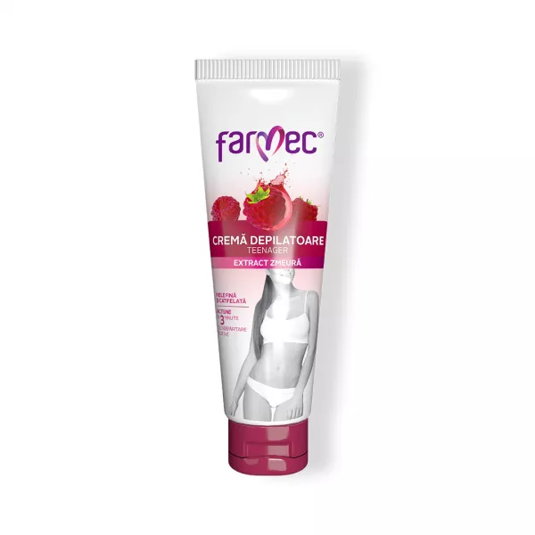 Crema Depilatoare TEENager pentru Piele Sensibila cu Extract de Zmeura &ndash; Actiune Rapida, 150 ml, Farmec