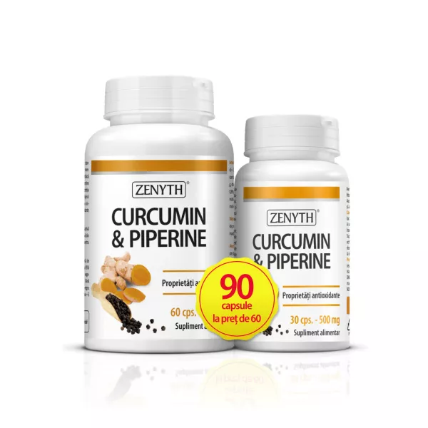 Curcumin & Piperine, 60 capsule + 30 capsule cadou, Zenyth