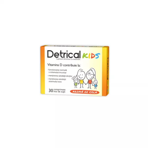 Detrical Kids cu aroma de cola D3 400 UI, 30 comprimate moi de supt, Zdrovit