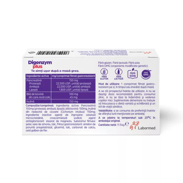 Digenzym Plus fara zahar, 20 tablete, Labormed