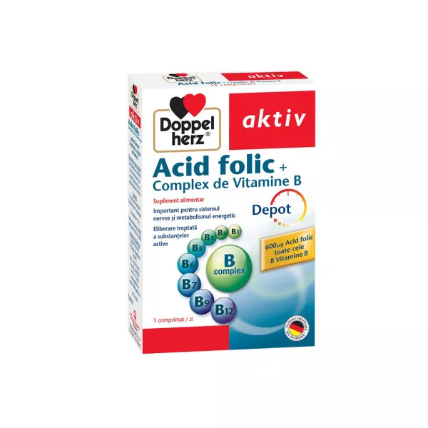 Acid Folic Complex de Vitamina B, 30 comprimate, Doppelherz