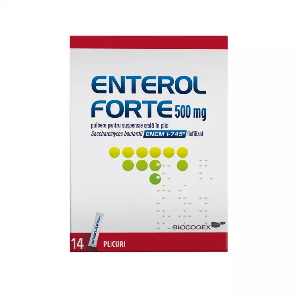 Enterol Forte, 500 mg, pulbere pentru suspensie orală, 14 plicuri, Biocodex