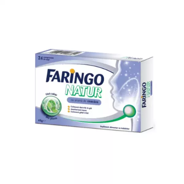 Faringo Natur cu aroma de coacaze, 24 comprimate, Terapia