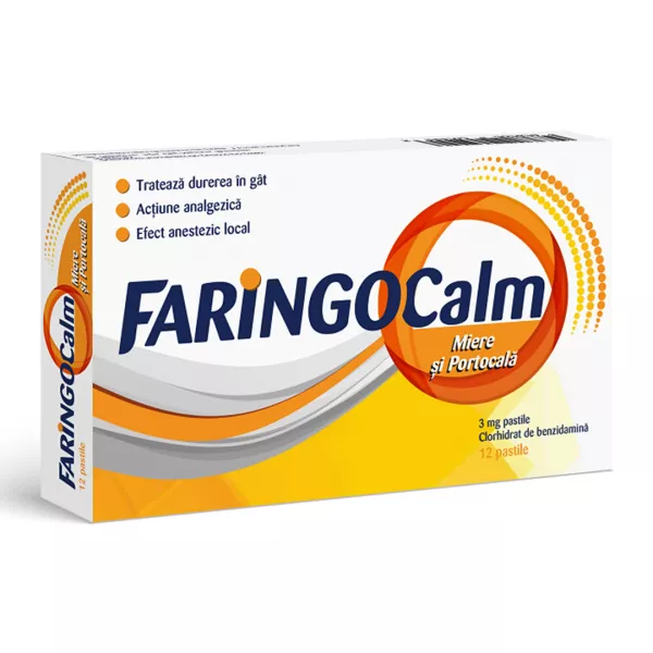 Faringocalm miere si portocala, 3 mg, 12 pastile, Terapia