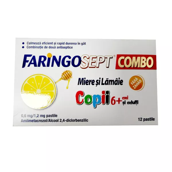 Faringosept combo miere si lamaie 0,6 mg/1,2 mg, 12 pastile, Terapia S.A