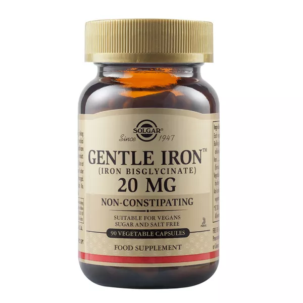 Fier cu actiune blanda Gentle Iron, 20 mg, 90 capsule, Solgar