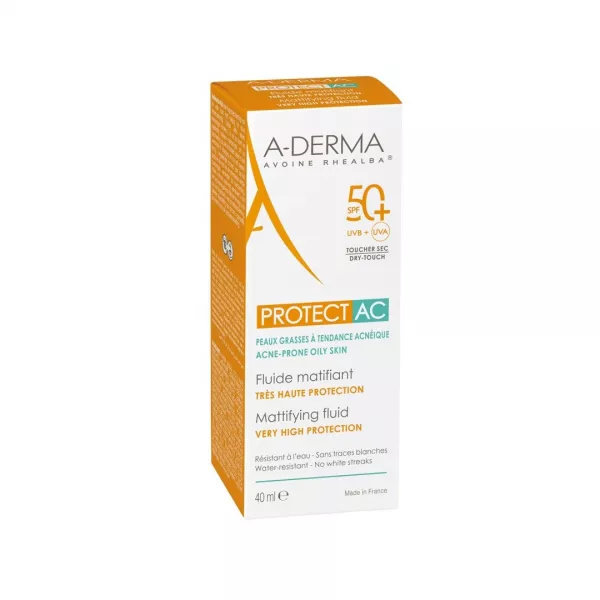 Fluid matifiant pentru protectie solara cu SPF 50+, 40 ml, A-Derma Protect AC