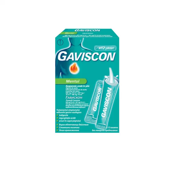 Gaviscon Mentol, 12 plicuri, Reckitt Benckiser Healthcare