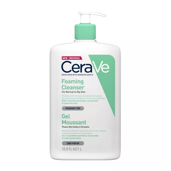 Gel de curatare spumant pentru piele normal-grasa, 1000 ml, CeraVe